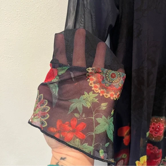 Desigual O’Hara Sheer Sleeve Floral and Rhinestone Hem Lined Flowy Blouse - Picture 6 of 11